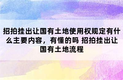 招拍挂出让国有土地使用权规定有什么主要内容，有懂的吗 招拍挂出让国有土地流程